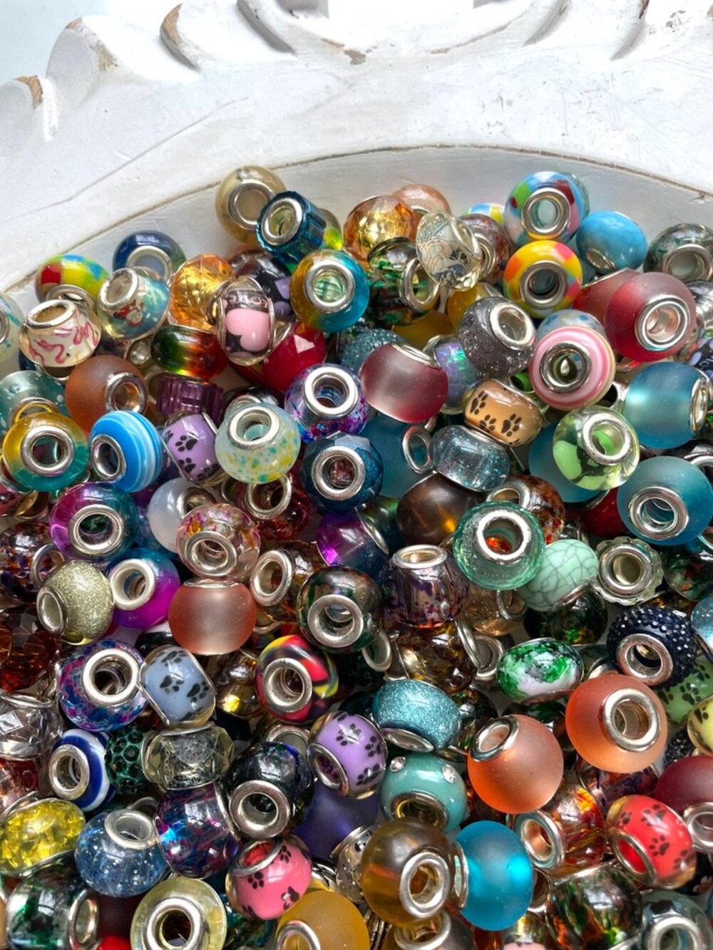 500+ Glass and Silvertone European Bead Lot-Mixed European Bead Lot - Picture 4 of 9